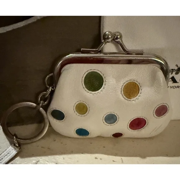 Vintage Coach Special Edition Polka Dot Kisslock frame Coin Keychain Very Rare - Picture 6 of 11